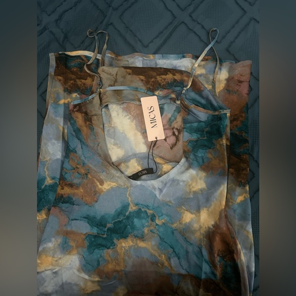 NEW WOMENS MICA ABSTRACT PRINT BACKLESS MIDI SLIP DRESS - Picture 10 of 10